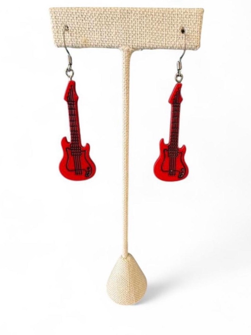 Vintage Y2K Red Bass Guitar Dangle Earrings